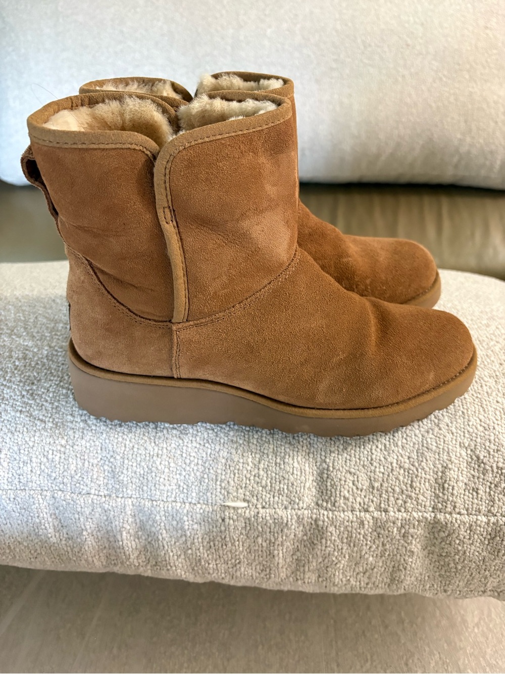 UGG Chestnut Suede Ankle Booties with Shearling Trim